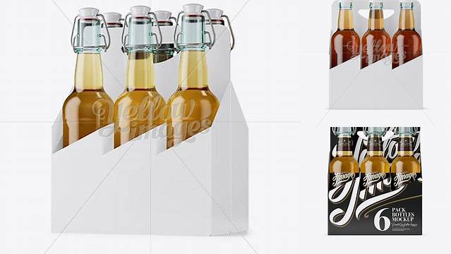 6112+ White Paper 6 Pack Clear Bottle Carrier PSD Mockup Halfside View Editable Photoshop File