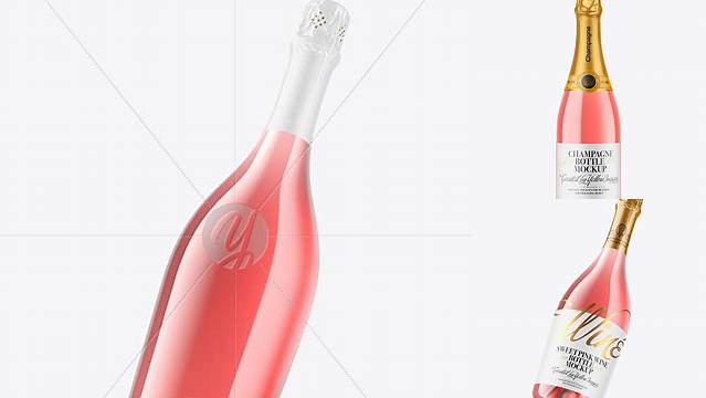 6115+ Clear Glass Pink Champagne Bottle PSD Mockup Advanced Editable Template Free