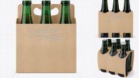 6115+ Kraft Paper 6 Pack Green Glass Bottle Carrier PSD Mockup Halfside View High-Angle Shot High-Quality Design Free PSD