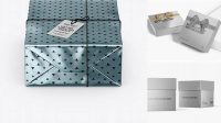 6116+ Metallic Gift Packaging PSD Mockup Front View High Angle Shot Free PSD for Designers