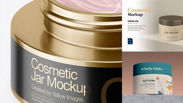 6118+ 50ml Opened Metallic Cream Jar PSD Mockup High-Angle Shot Download Now Free PSD Template