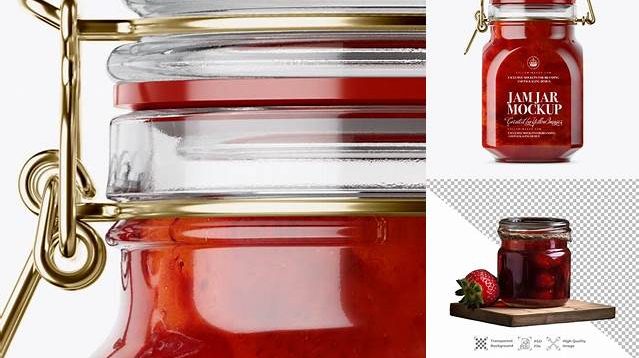 6118+ 900ml Strawberry Jam Glass Jar with Clamp Lid PSD Mockup Custom Graphic Resource Free Download