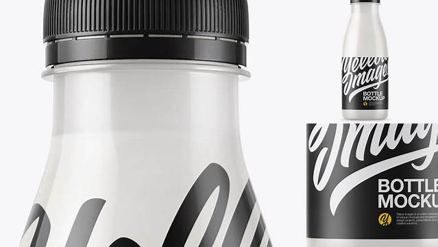 6118+ Glossy Plastic Dairy Bottle With Paper Label PSD Mockup Creative Free PSD Graphic Design