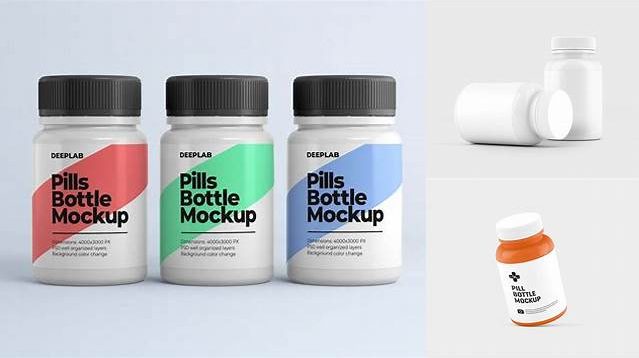 6122+ Clear Bottle With Red/Blue Pills PSD Mockup Creative Free Photoshop Template