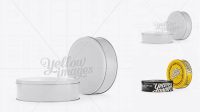 6122+ Two Round Tin Cans PSD Mockup Halfside View Eye Level Shot Editable Photoshop Template Freebie