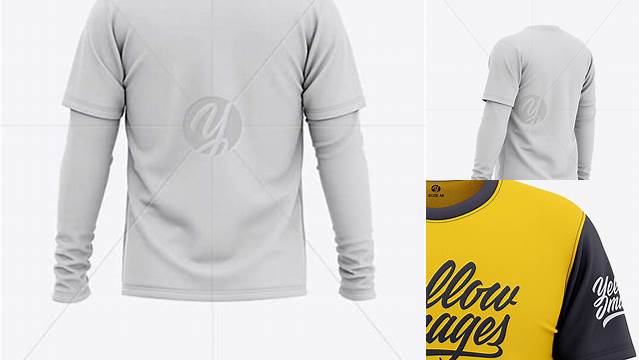 6124+ Men's Double-Layer Long Sleeve Knit T-Shirt PSD Mockup Back View Versatile Mockup for Designers