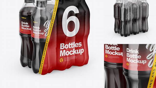 6124+ Transparent Shrink Pack with 6 Plastic Bottles With Cola PSD Mockup Half Side View Download Premium Free PSD