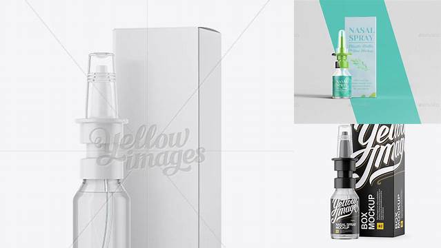 6127+ Nasal Spray Clear Bottle With Box PSD Mockup Professional Editable Freebie PSD