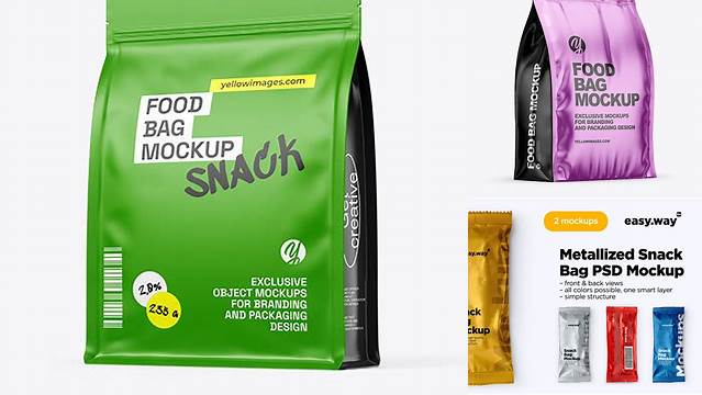 613+ Matte Metallic Snack Bag PSD Mockup Creative Digital PSD Download