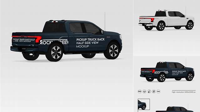 6132+ Pickup Truck PSD Mockup Back Half Side View Modern Photoshop Resource