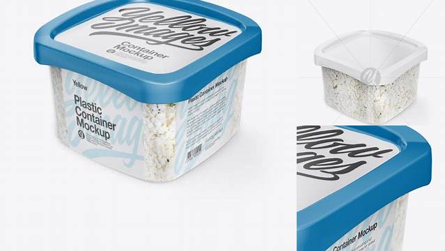 6134+ Transparent Container with Feta Cheese PSD Mockup Half Side View High-Angle Shot Free Mockup PSD Template