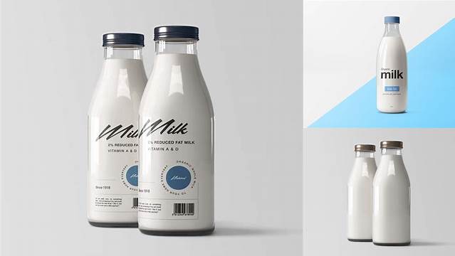 6135+ Clear Glass Milk Bottle PSD Mockup Fully Layered PSD Freebie