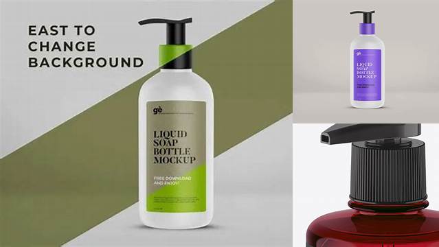 6138+ Red Liquid Soap Bottle with Pump PSD Mockup Front View Exclusive Digital PSD Resource