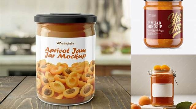 614+ Clear Glass Jar with Apricot Jam PSD Mockup High-Angle Shot Professional PSD Mockup