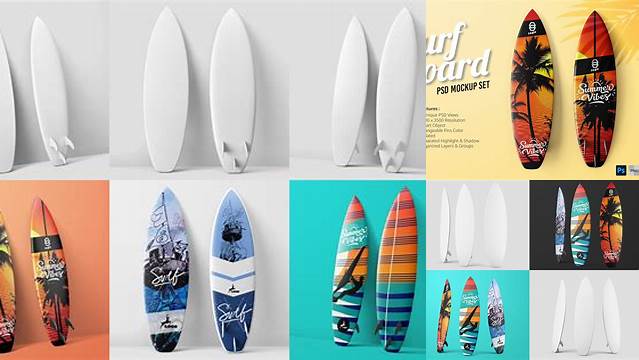 6140+ Surfboard PSD Mockup Halfside View Custom Graphic Mockup File