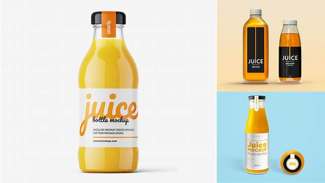 6142+ 1L Orange Juice Glass Bottle PSD Mockup Custom Mockup PSD for Free