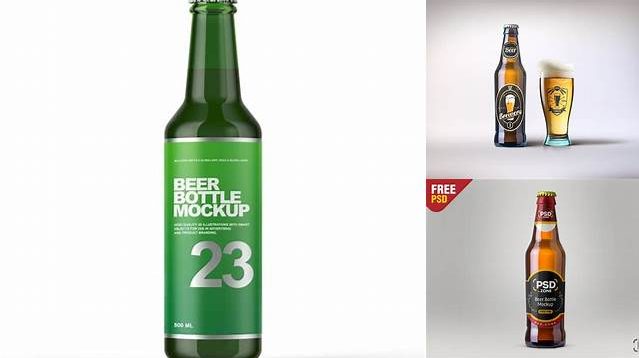 6149+ 330ml Glass Bottle with Light Beer PSD Mockup Easy-to-Edit PSD