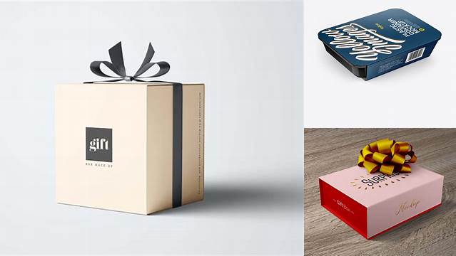 6149+ Paper Gift Packaging PSD Mockup Half Side View High Angle Shot Free Design Resource