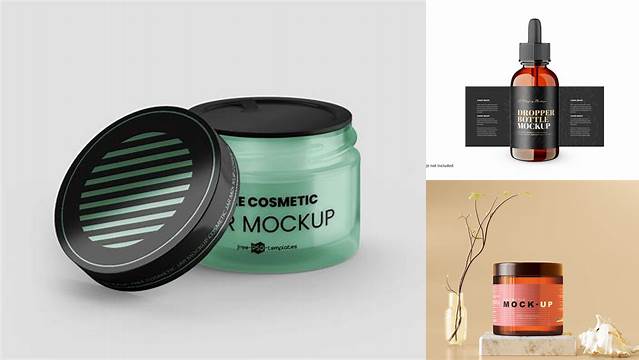 615+ Amber Glass Cosmetic Jar PSD Mockup High-Angle Shot Free Graphic Design Mockup File