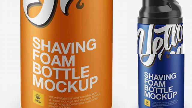 6159+ Matte Metallic Shaving Foam Bottle With Cap PSD Mockup High-Angle Shot Premium Design Freebie