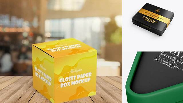 6160+ Glossy Box with Label PSD Mockup Half Side View Advanced Editable PSD