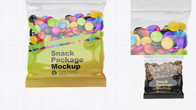 6161+ Glossy Snack Bag With Candies PSD Mockup Front View Professional Quality Freebie PSD File