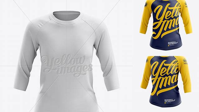 6163+ Women's Baseball Tee with 3/4 Sleeves PSD Mockup Front View Advanced Editable PSD