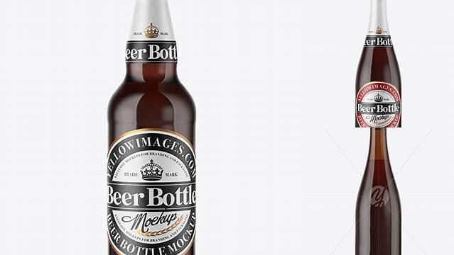 6164+ 500ml Amber Glass Bottle With Red Ale PSD Mockup Unique High-Resolution Design Freebie