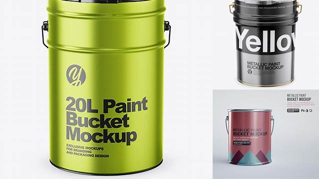 6167+ 20L Metallic Paint Bucket PSD Mockup Free PSD for Creatives