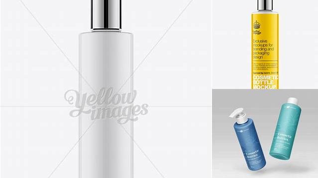 617+ 250ml Cosmetic Bottle with Chrome Over Cap PSD Mockup Smart Object PSD Template