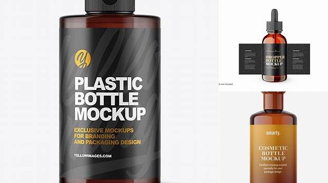 6171+ Amber Cosmetic Bottle PSD Mockup Front View Professional Photoshop Design Freebie