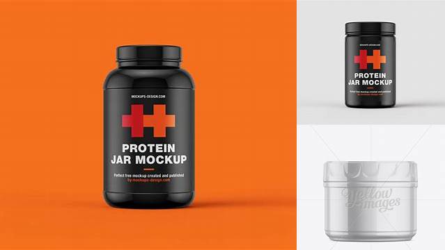 6172+ 8.8oz Protein Jar with Shrink Sleeve PSD Mockup Modern Free PSD Template