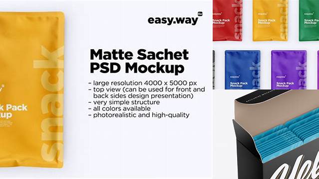 6172+ Matte Sachet with Box PSD Mockup Half Side View PSD Download