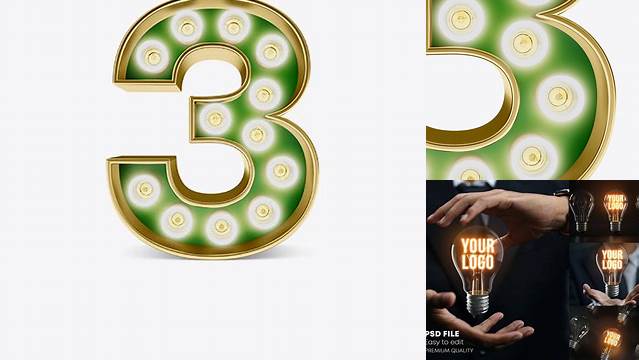 6172+ Number 3 Light Bulb Sign PSD Mockup Free Editable Photoshop Template