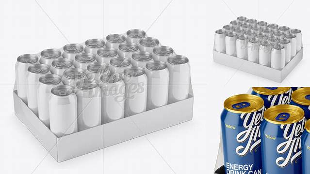 6178+ Transparent Pack with 24 Alminium Cans PSD Mockup Half Side View High-Angle Shot Professional Quality PSD Freebie