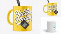 6179+ Glossy Mug With Tea Bag & Spoon PSD Mockup High-Angle Shot Creative Design Mockup