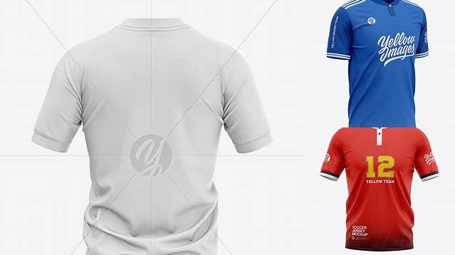 6184+ Men’s Soccer Henley Collar Jersey PSD Mockup Back View Unique and Creative Free PSD File