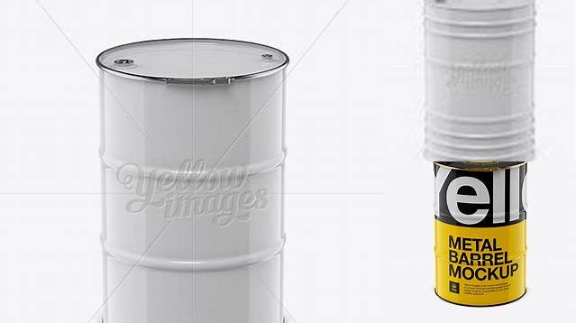 6185+ 200L Metal Barrel PSD Mockup Front View High-Angle Shot Editable Mockup PSD