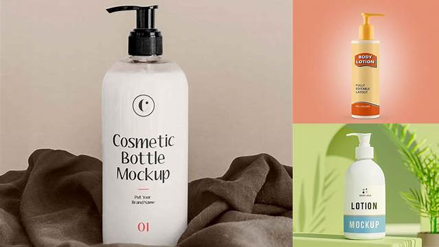 6186+ Small Cosmetic Bottle with Lotion Pump PSD Mockup High-End PSD Download