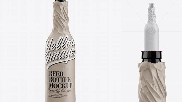 6192+ Glossy Beer Bottle Wrapped in Matte Paper PSD Mockup Custom PSD Mockup Template