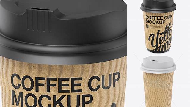 6192+ Kraft Coffee Cup PSD Mockup Halfside View High-Angle Shot Free PSD