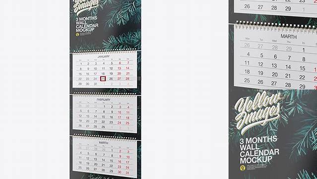 6194+ 3 Months Wall Textured Calendar PSD Mockup Half Side View Professional Graphic PSD Download