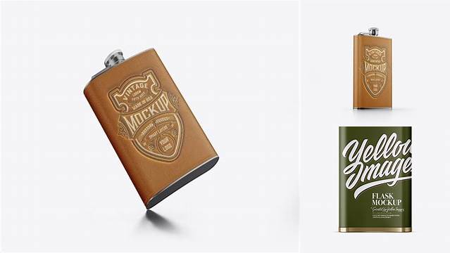 6194+ Steel Flask With Matte Wrap PSD Mockup Back View Versatile Photoshop File