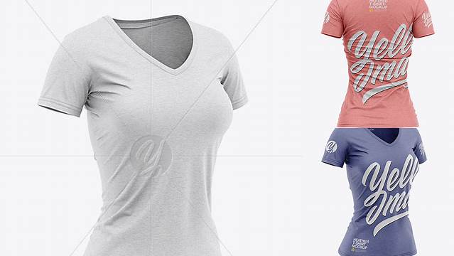 6197+ Women’s Heather Slim-Fit V-Neck T-Shirt PSD Mockup Back Half-Side View Smart PNG Image