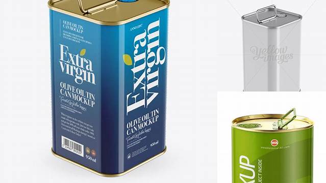 6200+ Olive Oil Tin Can with Handle PSD Mockup Halfside View Smart Editable Design Mockup