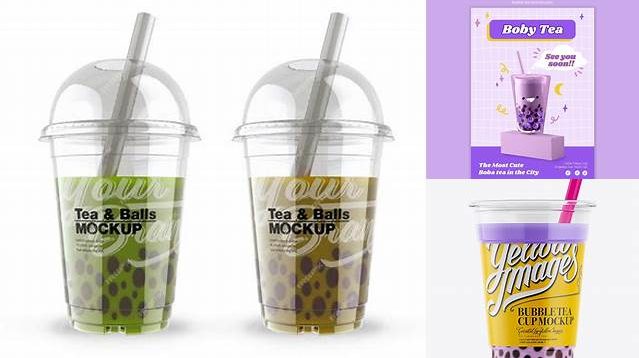 6209+ Cup with Taro Bubble Tea PSD Mockup Creative High-Resolution PSD Freebie