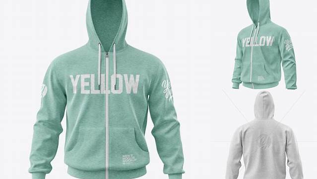 6213+ Melange Men’s Full-Zip Hoodie PSD Mockup Back Half Side View Premium Design Freebie