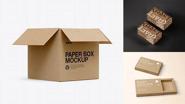 6215+ Three Kraft Boxes PSD Mockup Elegant PSD Mockup