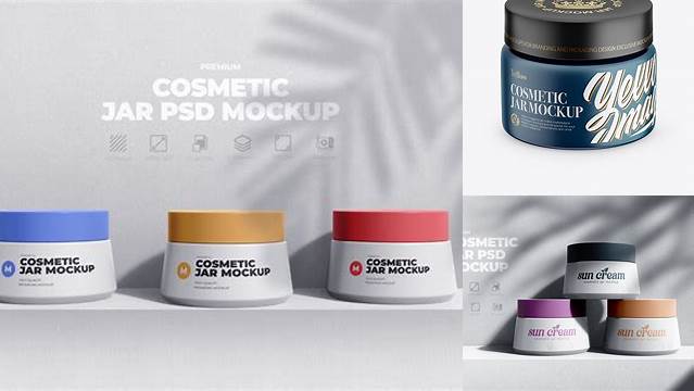 6217+ Matte Cosmetic Jar PSD Mockup Front View High Angle Shot Professional Graphic PSD Download