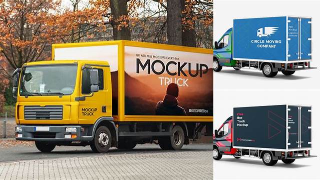 6218+ Box Truck PSD Mockup Back View Free PSD for Creatives